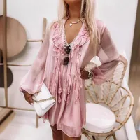 Women's Chiffon Shirt Long Sleeve Blouses Sexy Solid Color main image 5