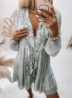Women's Chiffon Shirt Long Sleeve Blouses Sexy Solid Color sku image 10