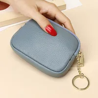First Layer Cowhide Universal Mini Coin Purse Key Ring Coin Purse Leather Zipper Small Purse sku image 9