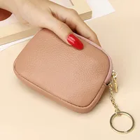 First Layer Cowhide Universal Mini Coin Purse Key Ring Coin Purse Leather Zipper Small Purse sku image 7