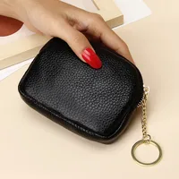 First Layer Cowhide Universal Mini Coin Purse Key Ring Coin Purse Leather Zipper Small Purse main image 3