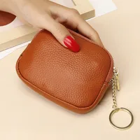First Layer Cowhide Universal Mini Coin Purse Key Ring Coin Purse Leather Zipper Small Purse sku image 8