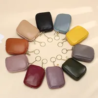 First Layer Cowhide Universal Mini Coin Purse Key Ring Coin Purse Leather Zipper Small Purse main image 1