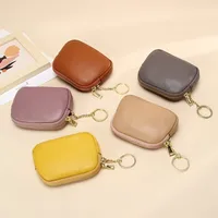 First Layer Cowhide Universal Mini Coin Purse Key Ring Coin Purse Leather Zipper Small Purse main image 2