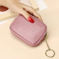 First Layer Cowhide Universal Mini Coin Purse Key Ring Coin Purse Leather Zipper Small Purse sku image 4