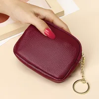 First Layer Cowhide Universal Mini Coin Purse Key Ring Coin Purse Leather Zipper Small Purse sku image 10