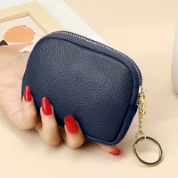 First Layer Cowhide Universal Mini Coin Purse Key Ring Coin Purse Leather Zipper Small Purse sku image 1