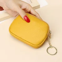 First Layer Cowhide Universal Mini Coin Purse Key Ring Coin Purse Leather Zipper Small Purse sku image 11