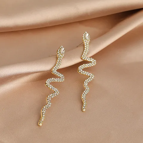 1 Pair Elegant Retro Snake Inlay Alloy Rhinestones Ear Studs