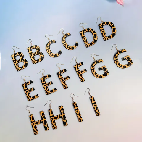 1 Pair Vintage Style Letter Leopard Wood Drop Earrings