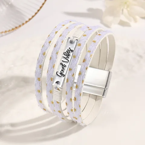 Sexy Bohemian Romantic Letter Polka Dots Pu Leather Artificial Wool Alloy Bangles Wholesale