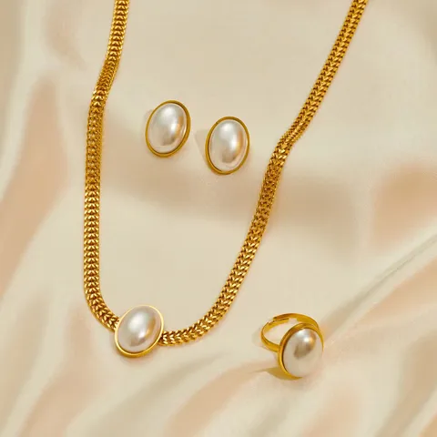 Joyería Al Por Mayor Elegante Geométrico Oval Acero Inoxidable 304 Chapados en oro de 18k Conjunto De Joyas