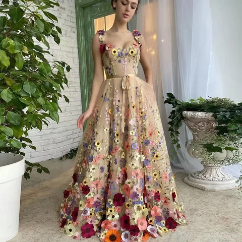 Women's Party Dress Elegant U Neck Sleeveless Flower Maxi Long Dress Banquet Cocktail Party