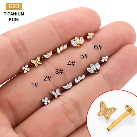 1 Pieza Anillos De Labios Estilo Simple Viajar Diariamente Corona Mariposa Acero Titanio Embutido Circón Chapados en oro de 18k Piercing De La Oreja
