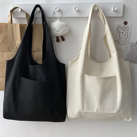 Pure Color Blank Hand-painted Canvas Bag Female Single Shoulder Japanese Simple Artistic Travel Large Capacity Student Class Book Bag