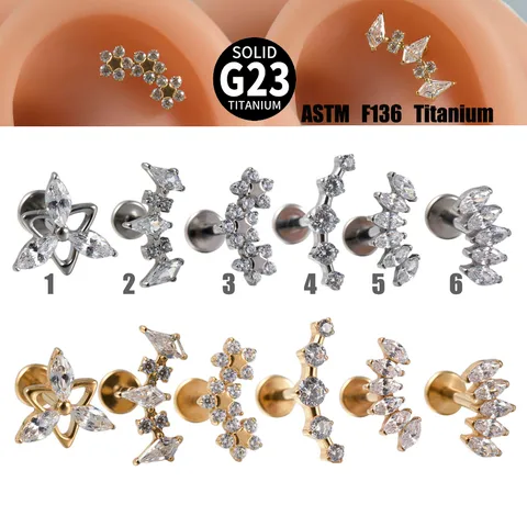 1 Pieza Anillos De Labios Hip Hop Arco Flor Aleación De Titanio G23 Circón Embutido Circón Chapados en oro de 18k Anillos De Labios Piercing De La Oreja