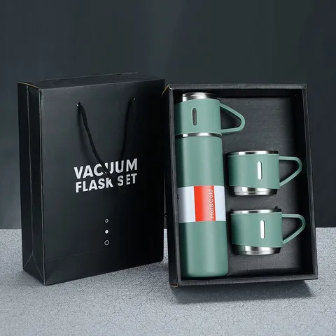 A Cup Of Three Lid New Stainless Steel Thermos Cup Gift Box Set 500ml Men's Business Tea Gift Cup Logo Printing