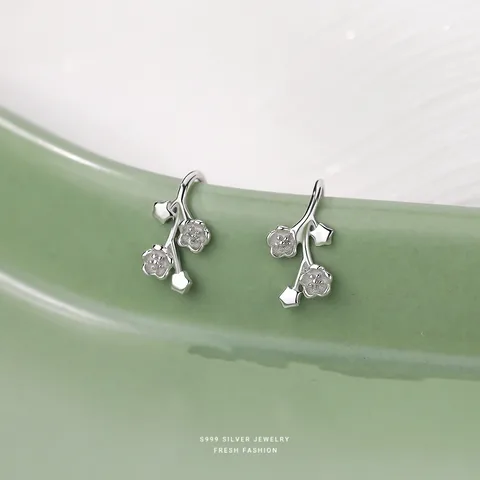 1 Pair S999 Silver Flower Ear Hook