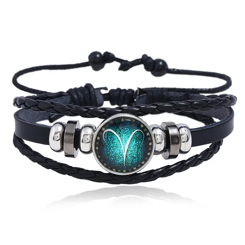 Leather Fashion Geometric Bracelet  (aries) Nhpk2027-aries