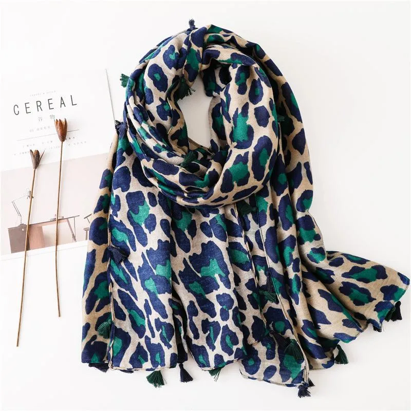 Cotton And Linen Scarf Shawl Dual-use Classic Blue Leopard Long Scarf Scarf Women