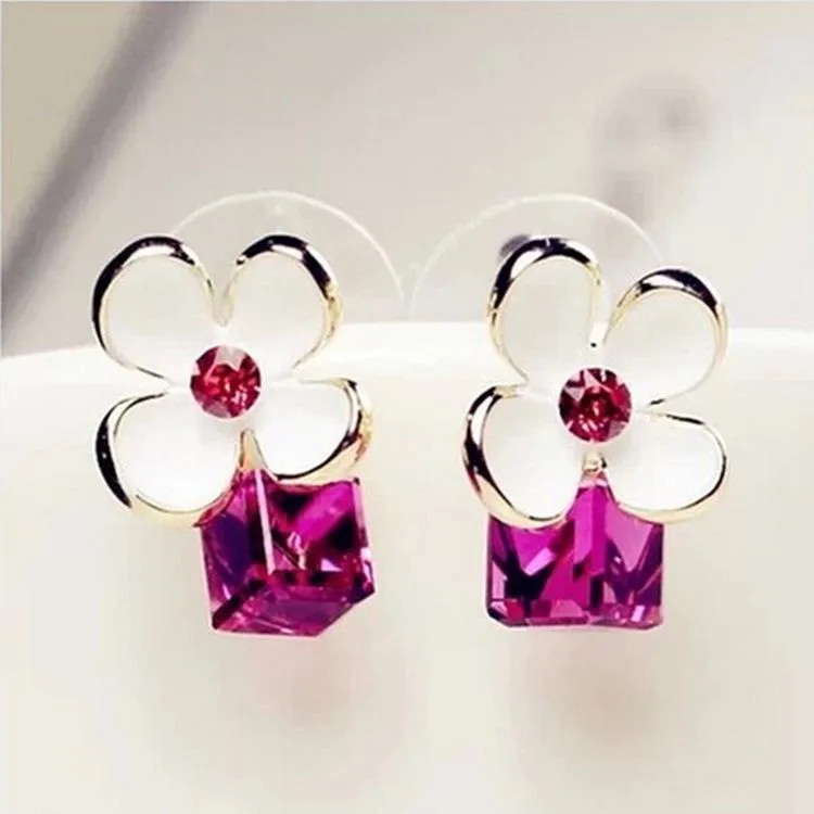 Beautiful Diamond-studded Crystal Flower Earrings Korea Imported High Quality Zircon Earrings