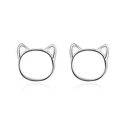 Sweet Hollow Cat Alloy Stud Earrings Nhcu149843