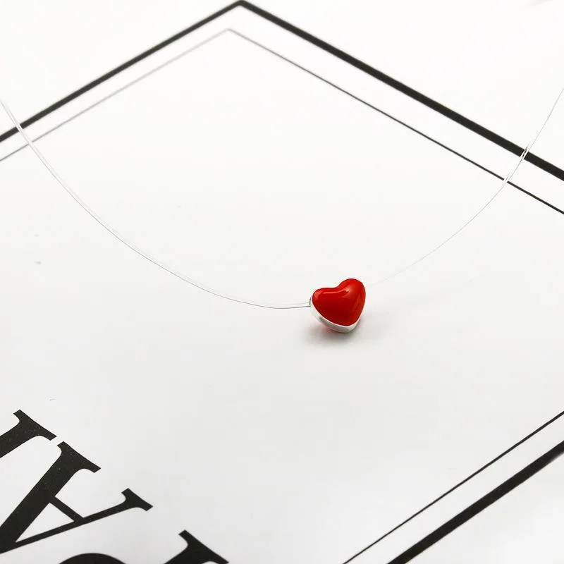 Sweet Cute Little Red Heart Love Necklace Female Drip Oil Red Peach Heart Short Necklace