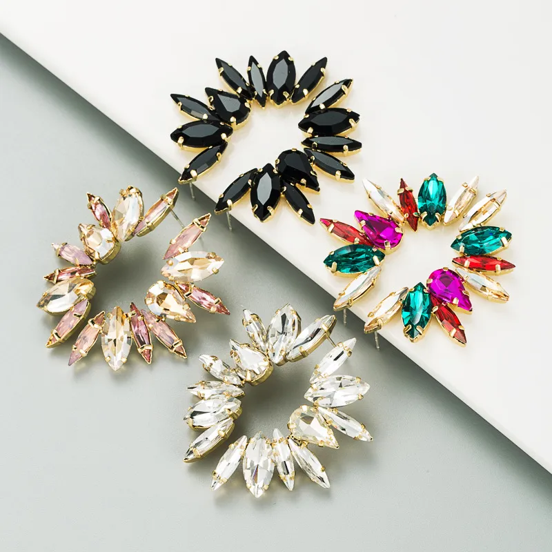 Fashion Colorful Rhinestone Flower Earrings