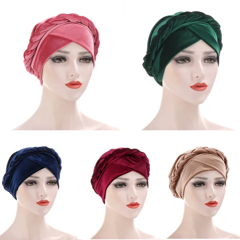 Multicolor Korean Velvet  Single Braid Turban Hat