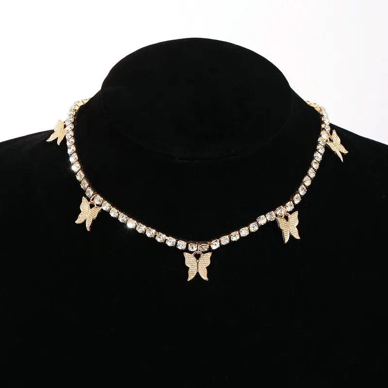 Hip-hop Rhinestone Butterfly Pendant Insect Necklace