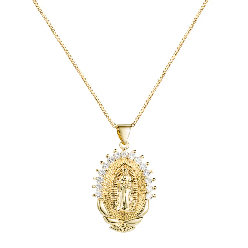 Virgin Mary Halo Pendant Copper Inlaid Zircon Necklace