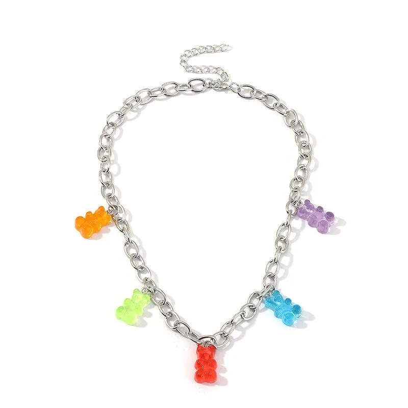 Cute Cartoon Bear Necklace Transparent Resin Bear Pendant