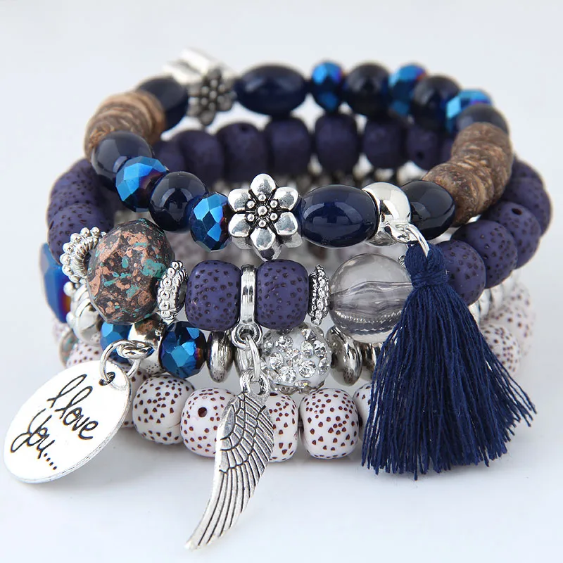 Simple Wild Disc Love Wings Tassel Personality Bead Temperament Multi-layer Bracelet