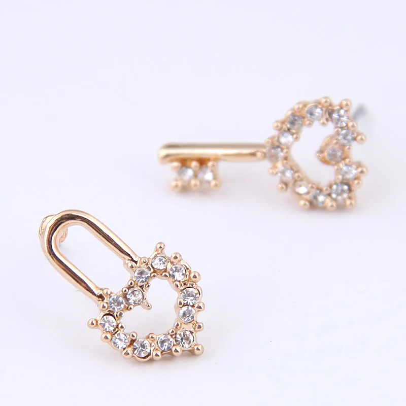 Korean Fashion Sweet Ol Concise Key Lock Asymmetric Earrings  Nihaowholesale Wholesale