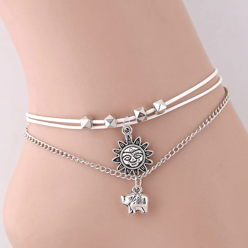 Fashion Sunflower Elephant Pendant Wild Anklet  Wholesale