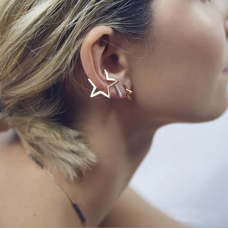 Korean Fashion Simple Cold Wind Hollow Five-pointed Star Shape Ear Hanging Ear Bone Ear Clip Nihaowholesale Whole