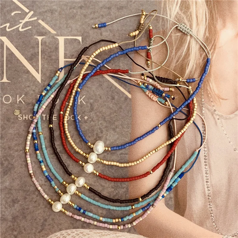 Summer Myuki Rice Beads Hand-woven Natural Freshwater Pearls  Simple Bracelet Wholesale
