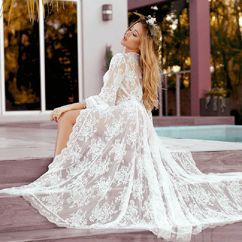 Fashion  New Wave Lace Lace Loose Sunscreen Beach Cardigan Long Skirt Holiday Wear Swimsuit Outside Smock Nihaowholesale Wholesale
