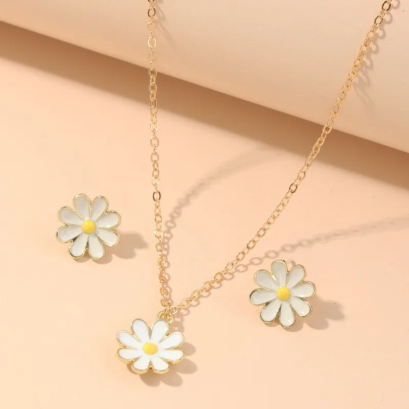 Fashion Jewelry Cute And Sweet Dripping Flower Necklace Wild Small Daisy Earring Set Wholesale Nihaowholesale