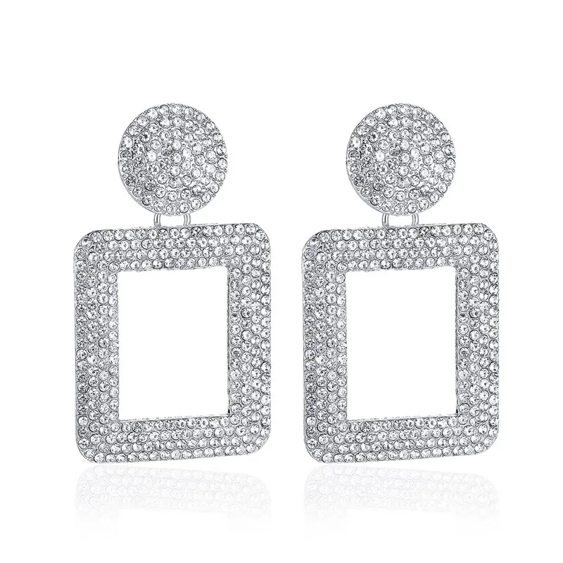 New Earrings Style Fashion Exaggerated Earrings Temperament Flash Diamond Geometric Square Earrings Diamond Wholesale Nihaowholesale