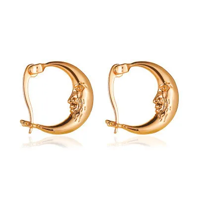 New Earrings Personality Moon Earrings Ear Buckle Fashion Gold Abstract Short Paragraph Face Earrings Wholesale Nihaowholesale
