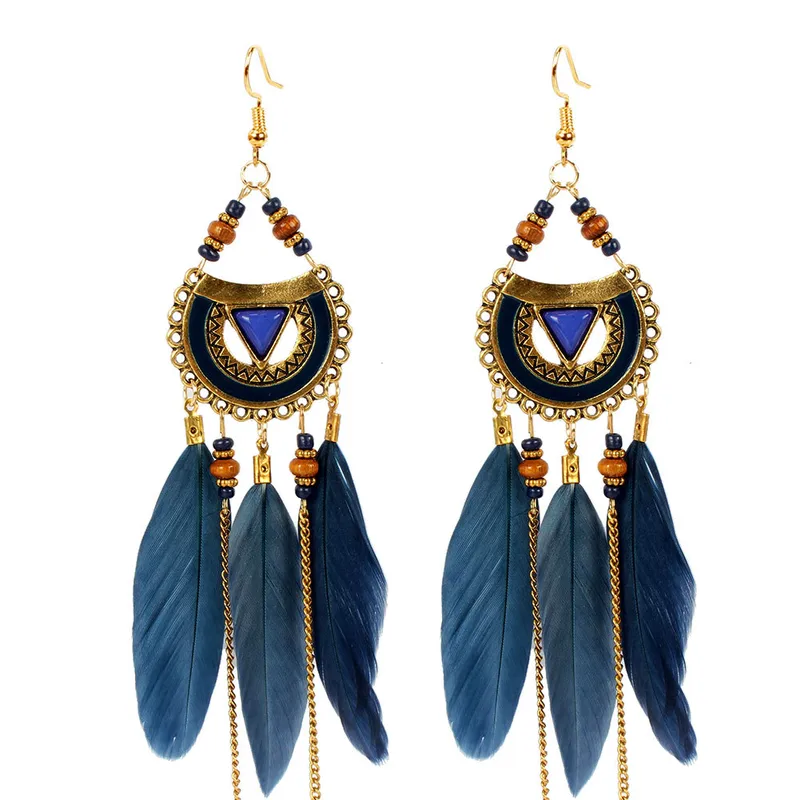 Ethnic Style Earrings Triangle Feather Earrings Jewelry Tassel Earrings Wholesale Nihaowholesale