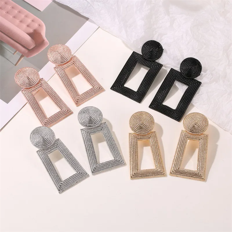 New Style Earrings Geometric Pendant Earrings Square Grain Metal Earrings Hollow Trapezoidal Earrings Wholesale Nihaowholesale