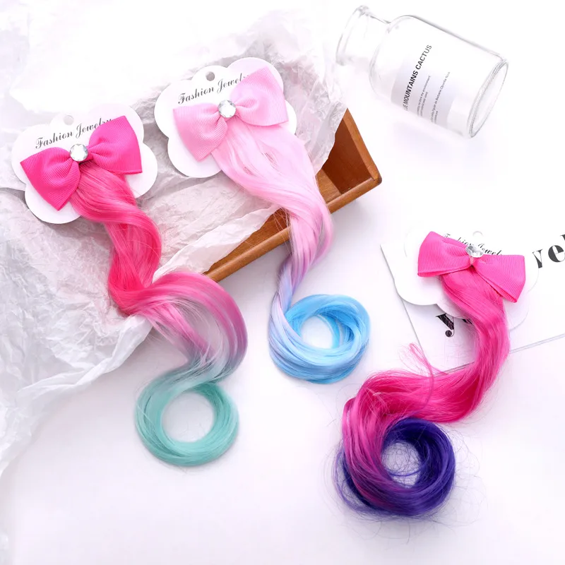 Children's Fashion Color Bow Wig Hairpin Korean Girl Baby Duckbill Clip Headdress Bangs Hairpin Jewelry Wholesale Nihaowholesale