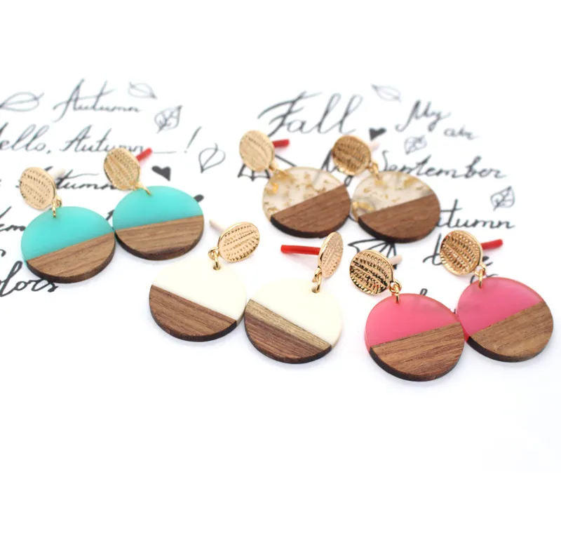 Fashion Jewelry Original Simple Earrings Resin Wood Stitching Earrings Wholesale Nihaowholesale