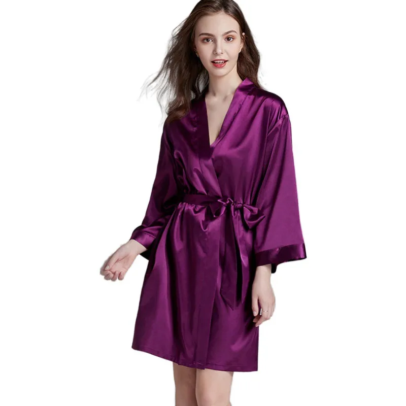 Cross-border Pajamas Women's Spring And Summer Silk Ice Silk Robe Foreigners Plus Size Bathrobe Morning Gowns Ladies Summer Loungewear