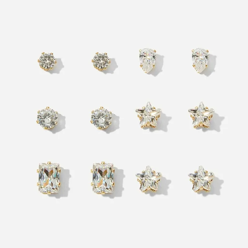 Hot-selling Geometric Zircon 6 Pairs Of Earrings Set Creative Retro Simple Embedded Diamond Earrings Wholesale