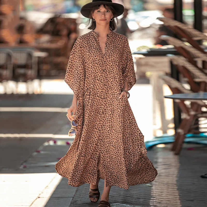 New Leopard Dot Cardigan Vacation Long Skirt Beach Cover Dress Wholesale Nihaowholesale