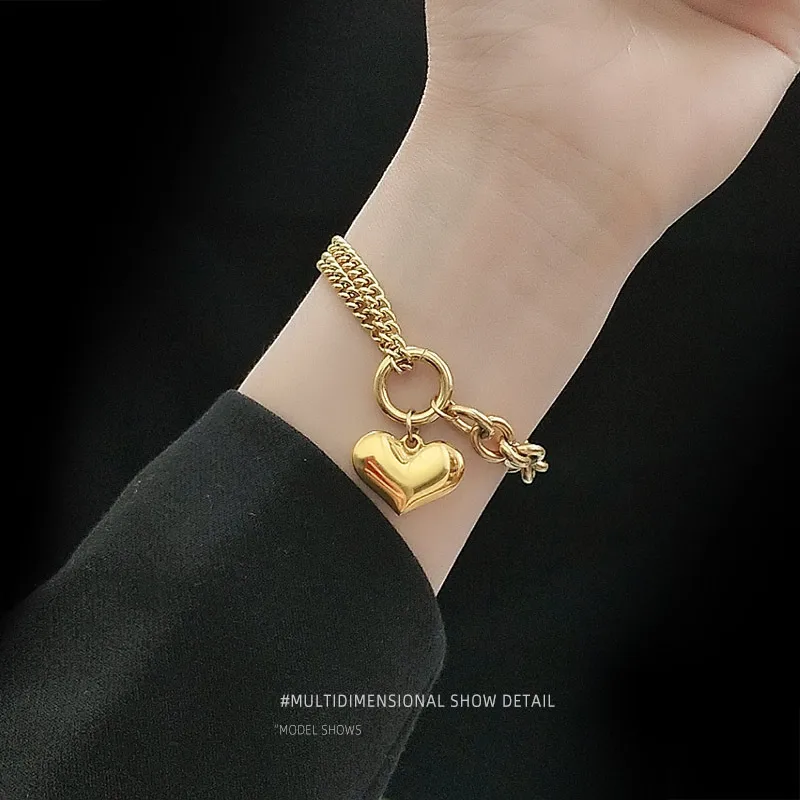 Fashion Heart 304 Stainless Steel 18K Gold Plated No Inlaid Bracelets In Bulk