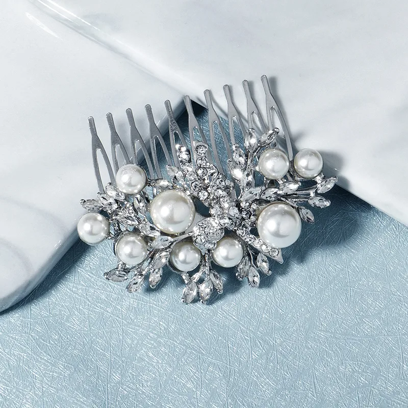 Fashion Retro Rhinestone Insert Comb Size Pearl Personality Plate Hair Comb Accessories